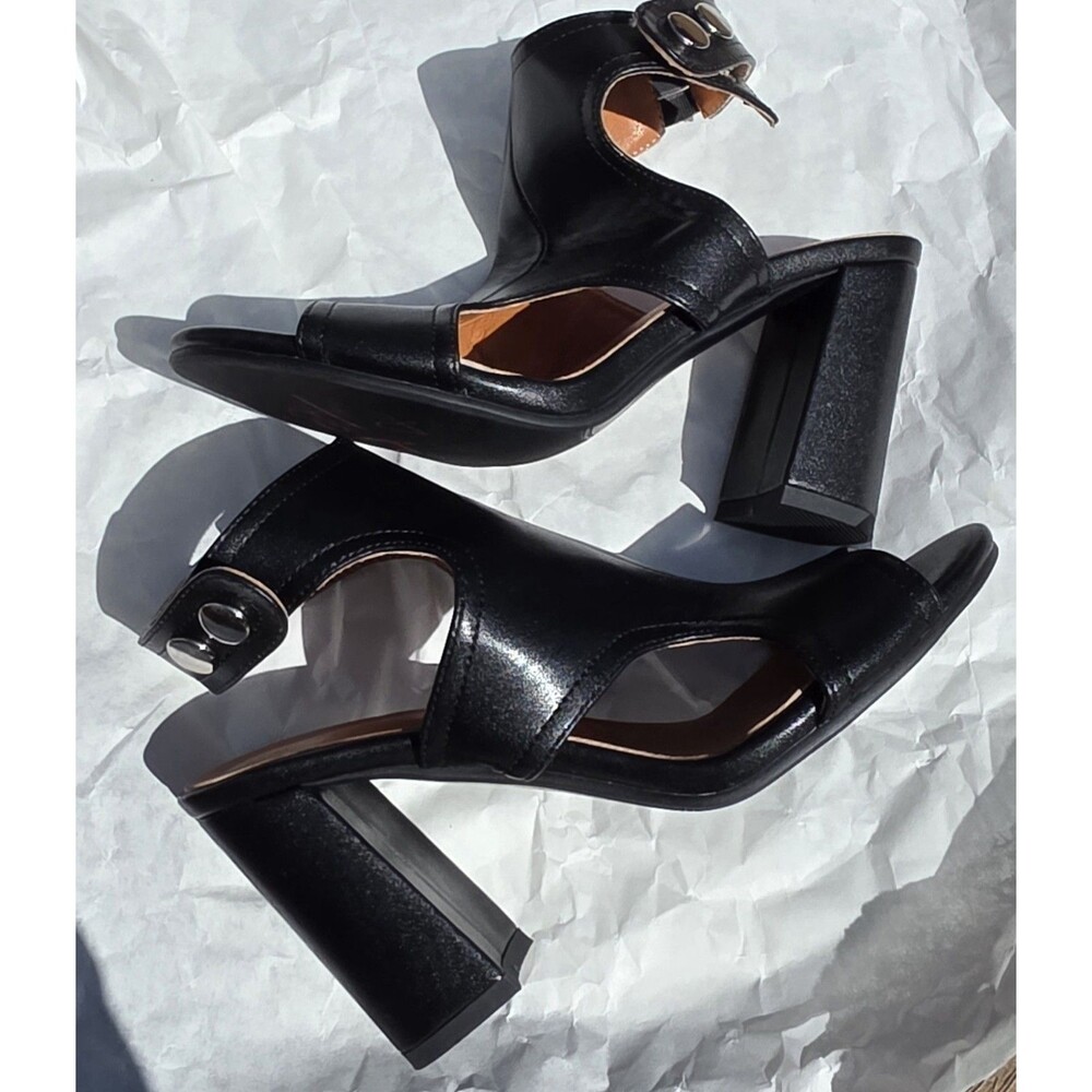 Womens Black Cutout Ankle Cuff Sandals EU 37 Block Heel Open Toe Strappy